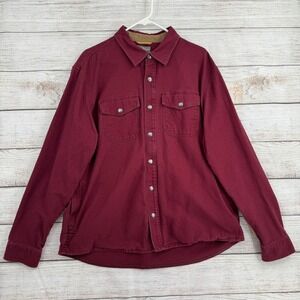L.L. Bean Signature Shirt Jacket Mens XL Burgundy Slim Fit Cotton Elbow Patch